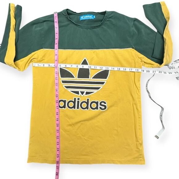 VINTAGE ADIDAS Men’s Green & Mustard Yellow Long Sleeve Trefoil Logo Tee Size XL - Picture 4 of 4